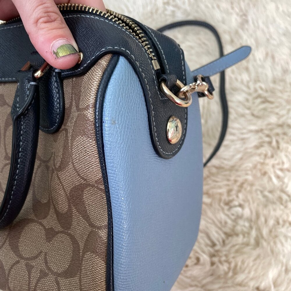 Coach Mini Bennett Satchel in Colorblock Signature Coated Canvas Midnight Pool - Picture 10 of 15